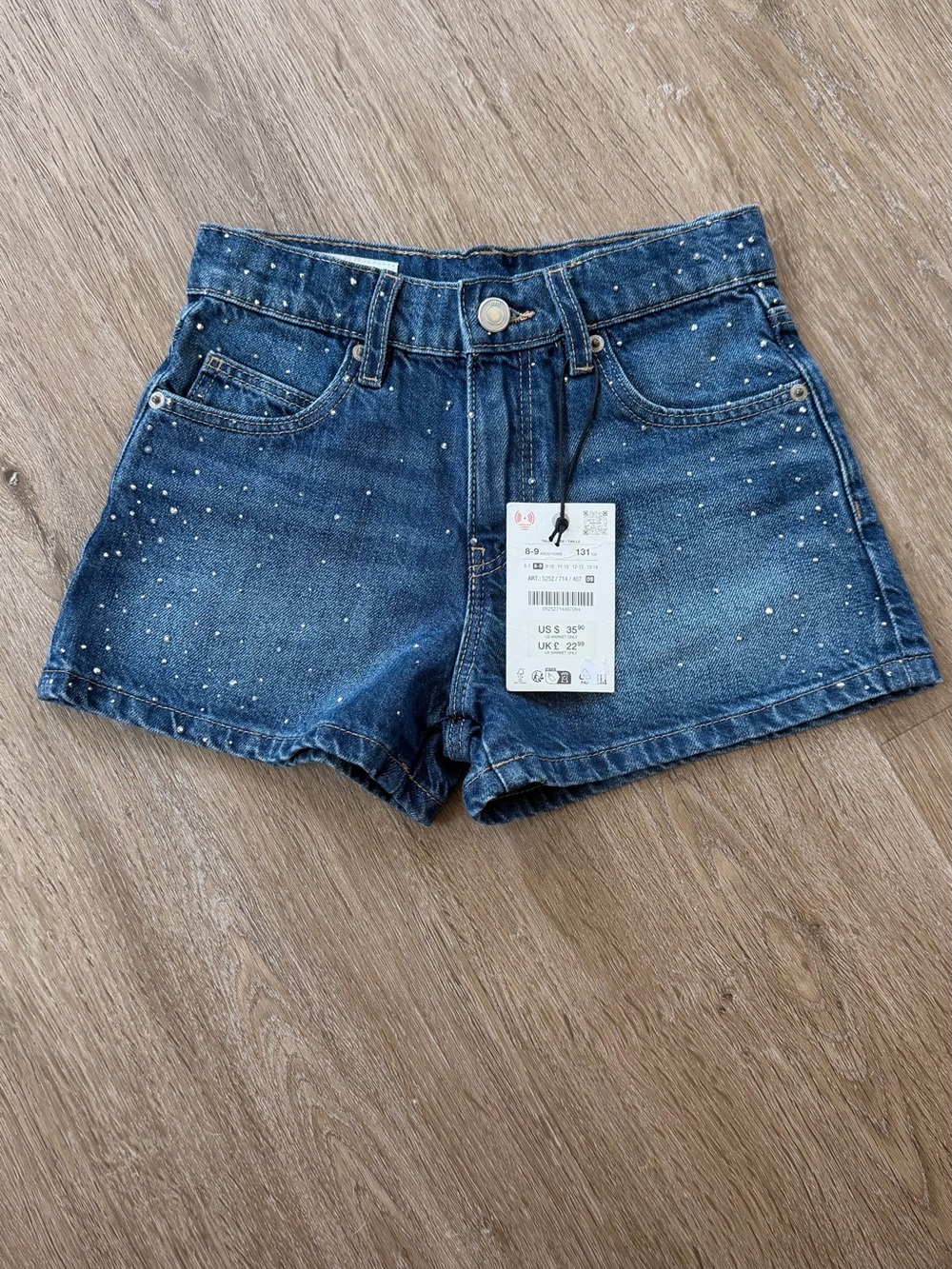 Zara Blue Denim Shorts with Silver Crystal Details